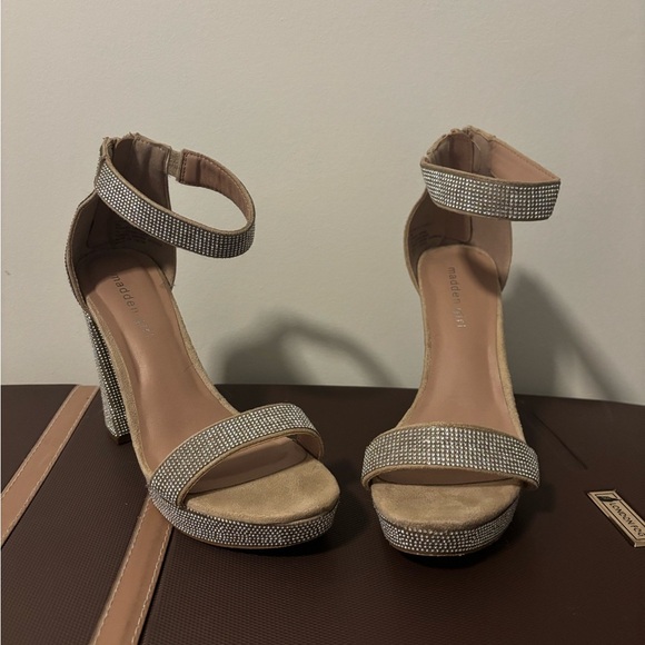 Madden Girl Shoes - Madden Girl “Siren” Silver Rhinestone Block Heel Sandals